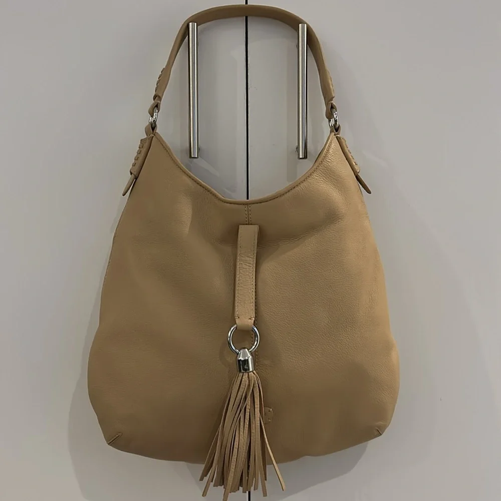 Lauren Ralph Lauren Tan Leather Hobo Bag with Tassel